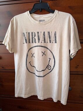 NIRVANA Tan Graphic Tee with Band Logo